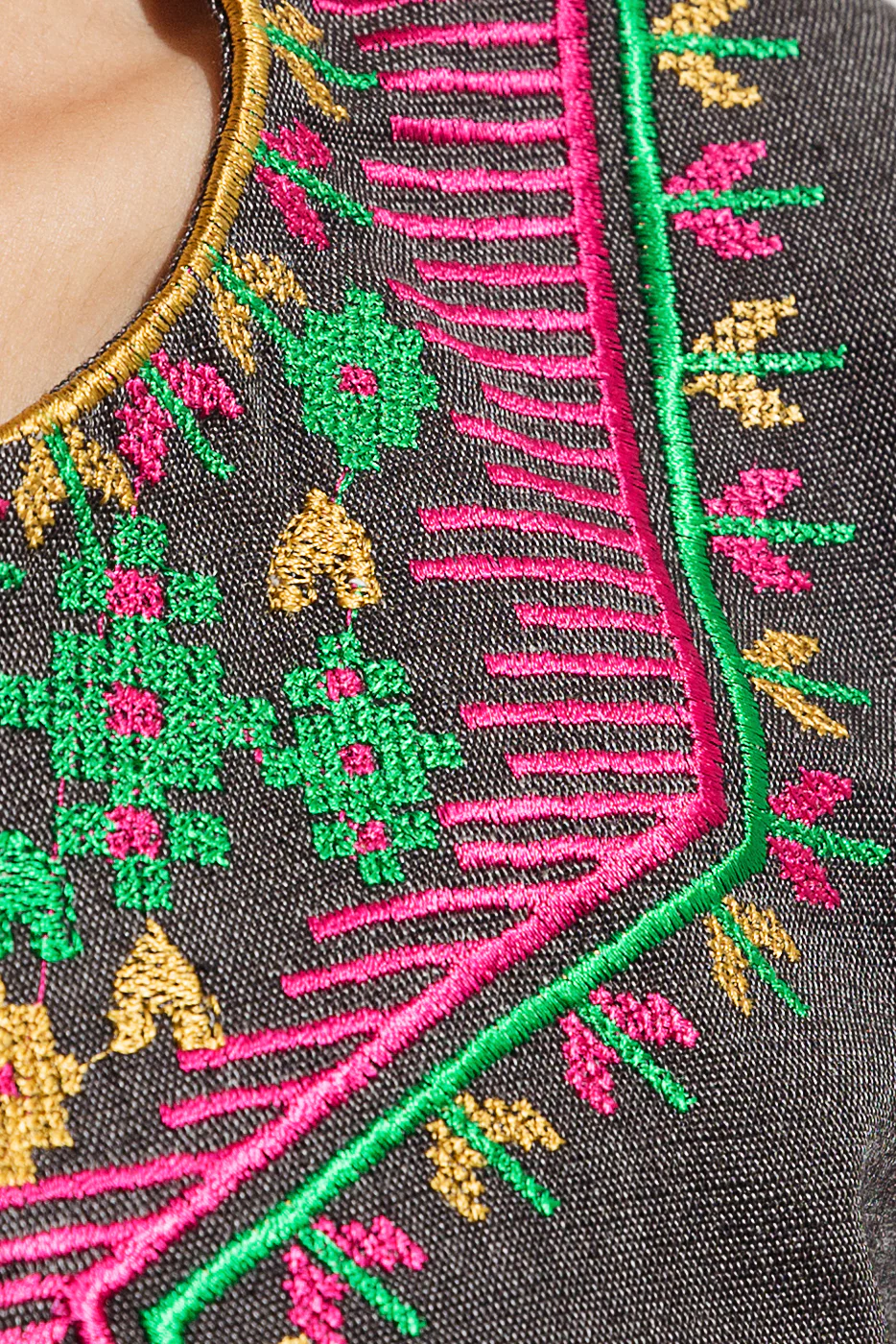 EMBROIDERED YARN DYED SHIRT (PRET) - Image 3