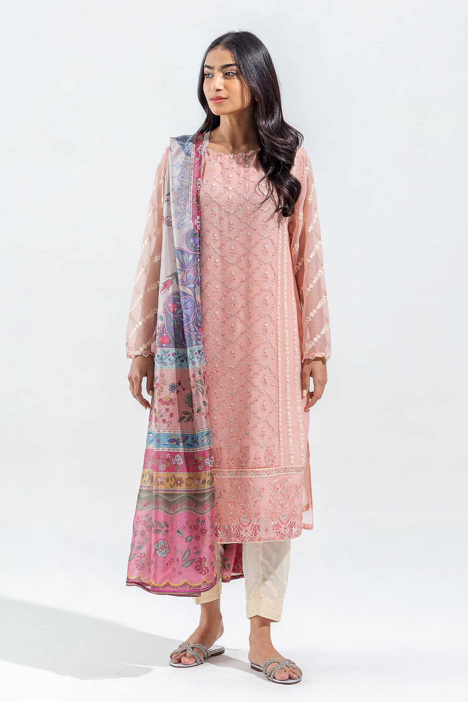 2 PIECE EMBROIDERED CHIFFON SUIT (LUXURY PRET) - Image 2