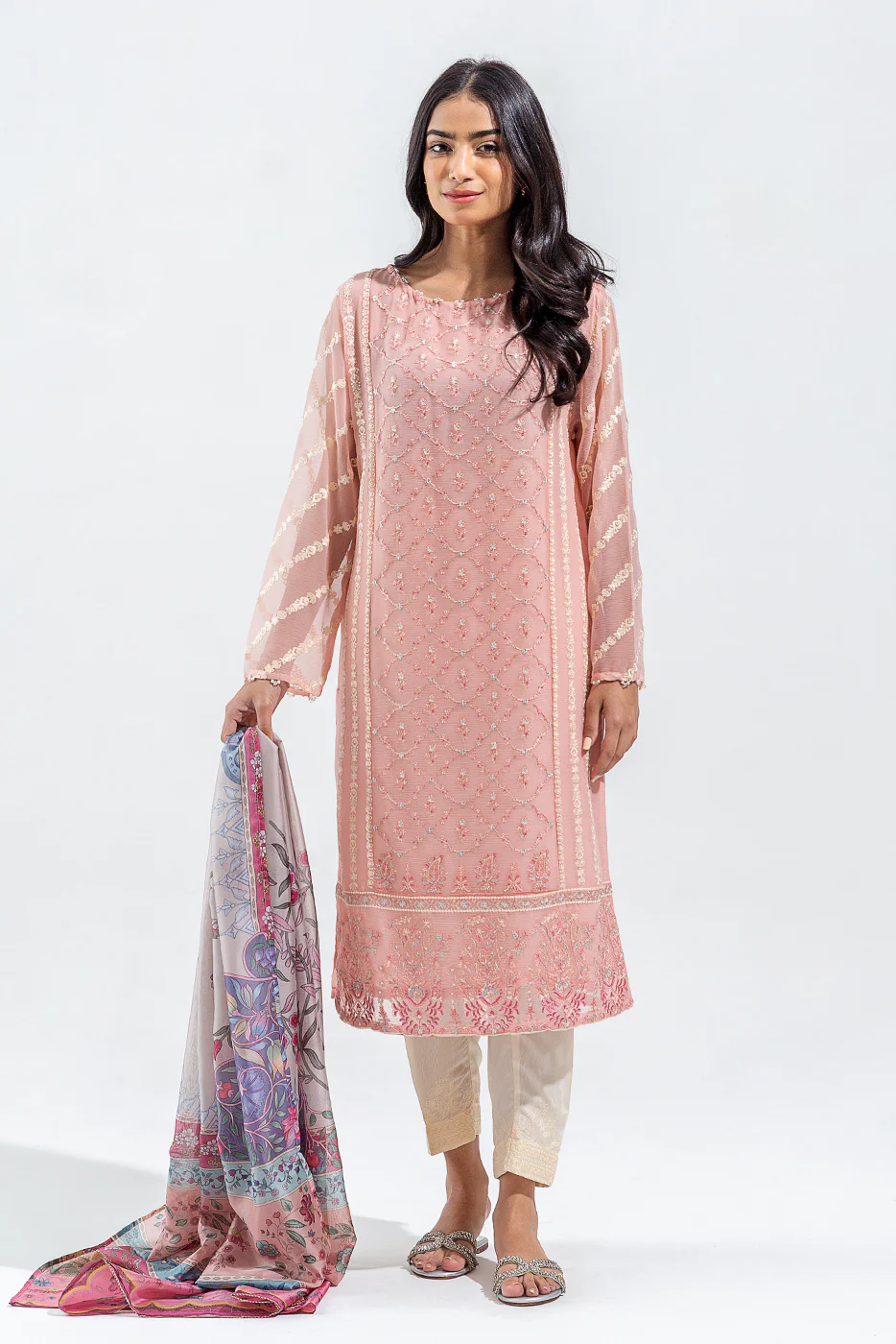 2 PIECE EMBROIDERED CHIFFON SUIT (LUXURY PRET) - Image 3