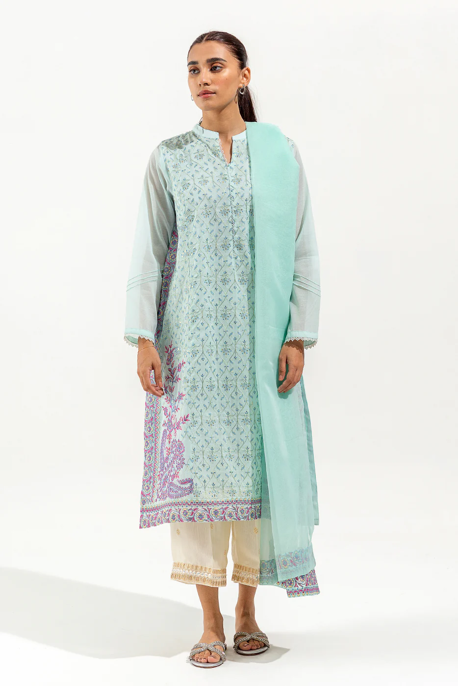 2 PIECE EMBROIDERED PAPER COTTON SUIT (LUXURY PRET) - Image 2