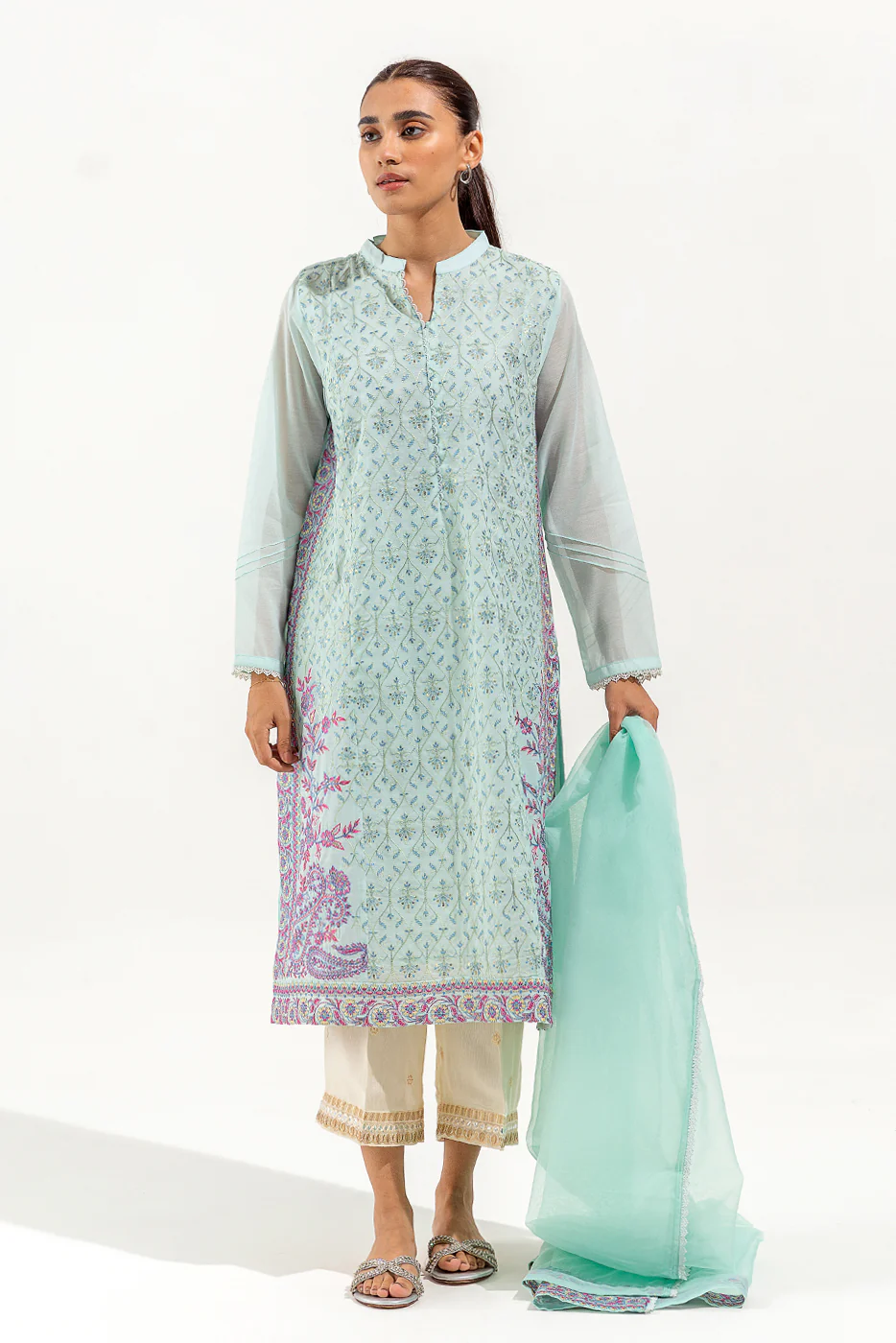 2 PIECE EMBROIDERED PAPER COTTON SUIT (LUXURY PRET) - Image 3