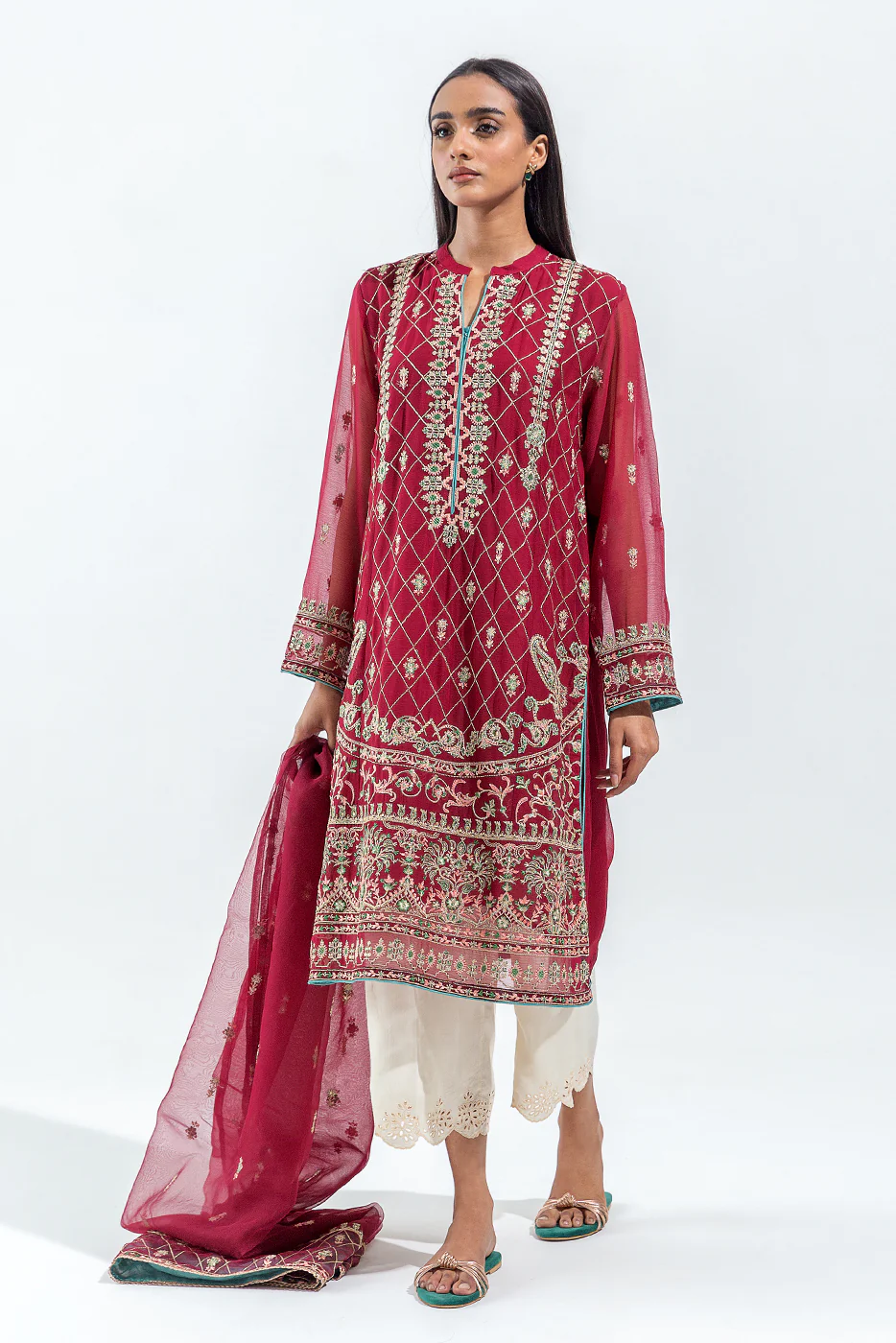 2 PIECE EMBROIDERED CHIFFON SUIT (LUXURY PRET) - Image 2