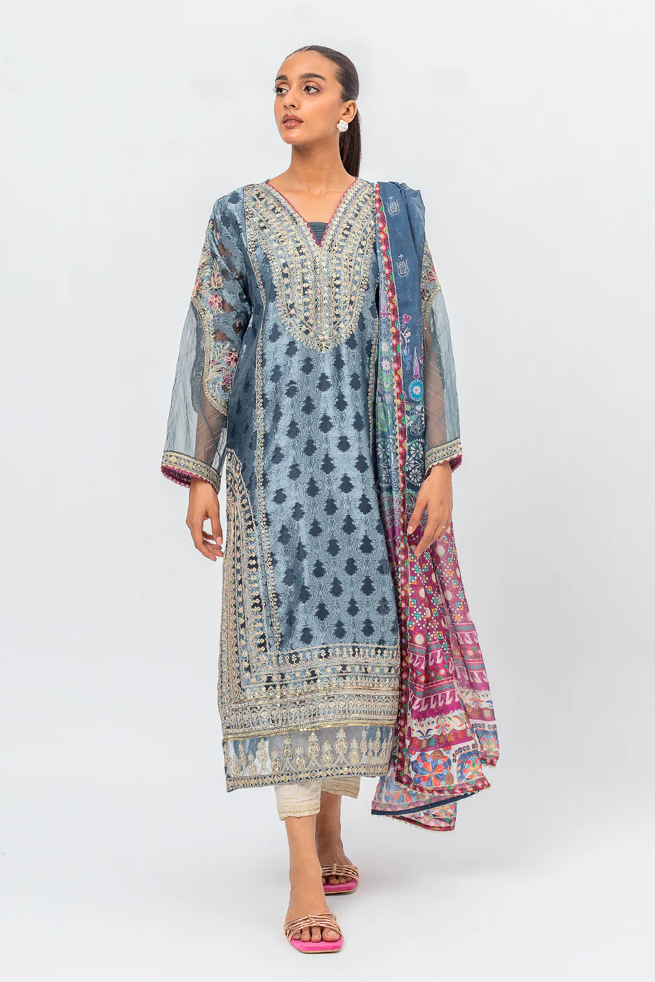 2 PIECE EMBROIDERED JACQUARD SUIT (LUXURY PRET) - Image 2
