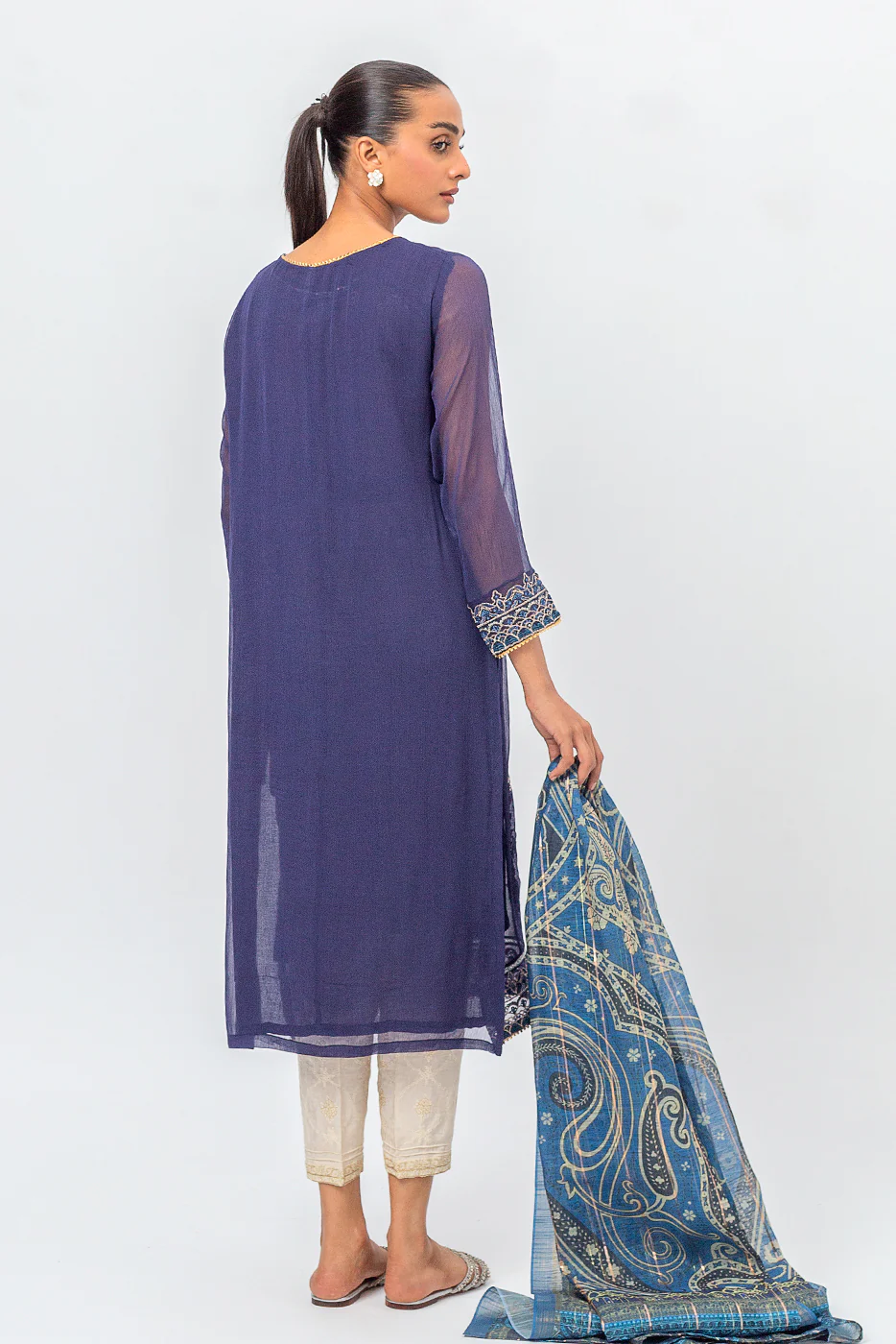EMBROIDERED CHIFFON SHIRT (LUXURY PRET) - Image 3