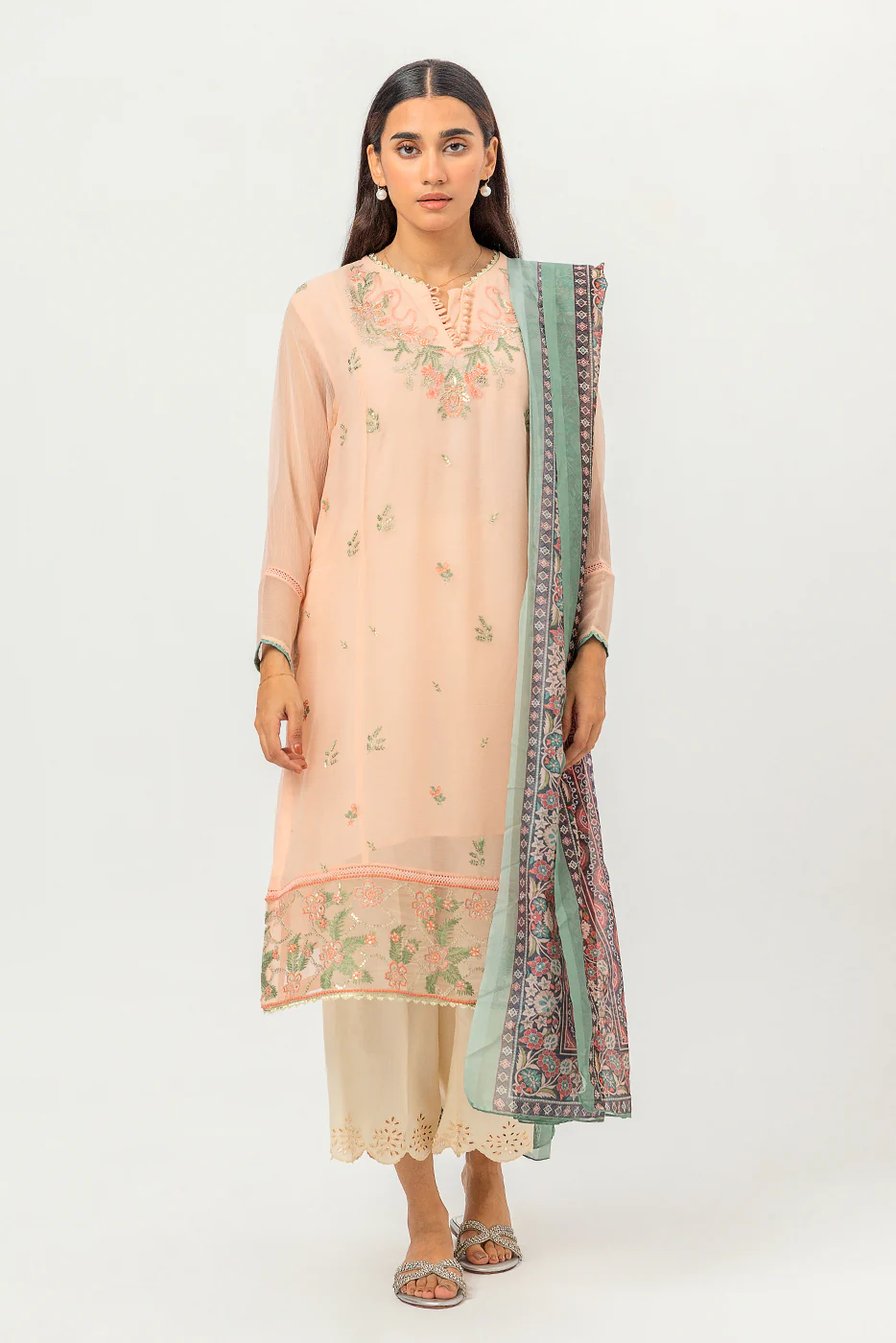 2 PIECE EMBROIDERED CHIFFON SUIT (LUXURY PRET) - Image 2