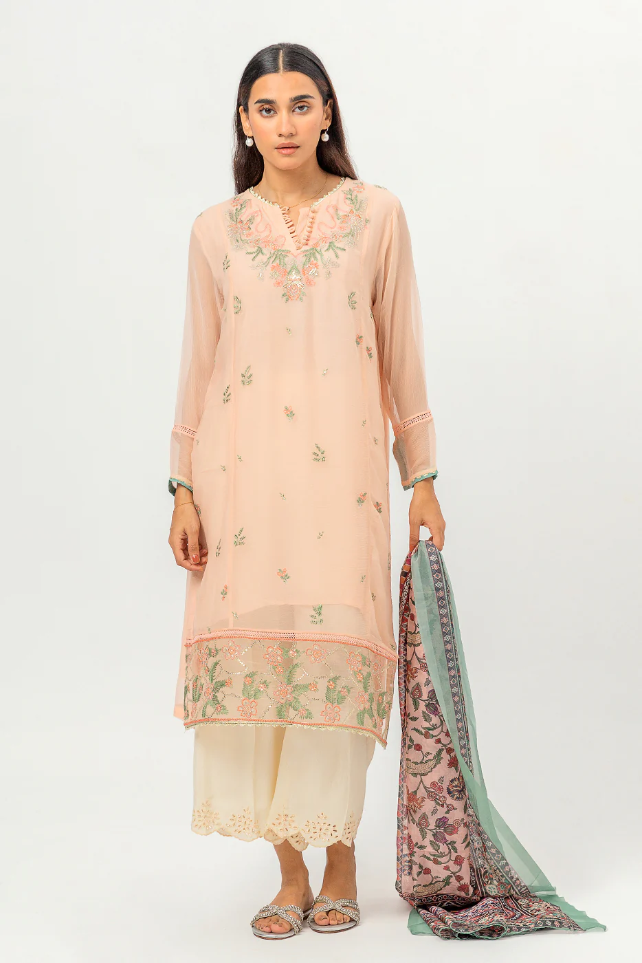 EMBROIDERED CHIFFON SHIRT (LUXURY PRET) - Image 4