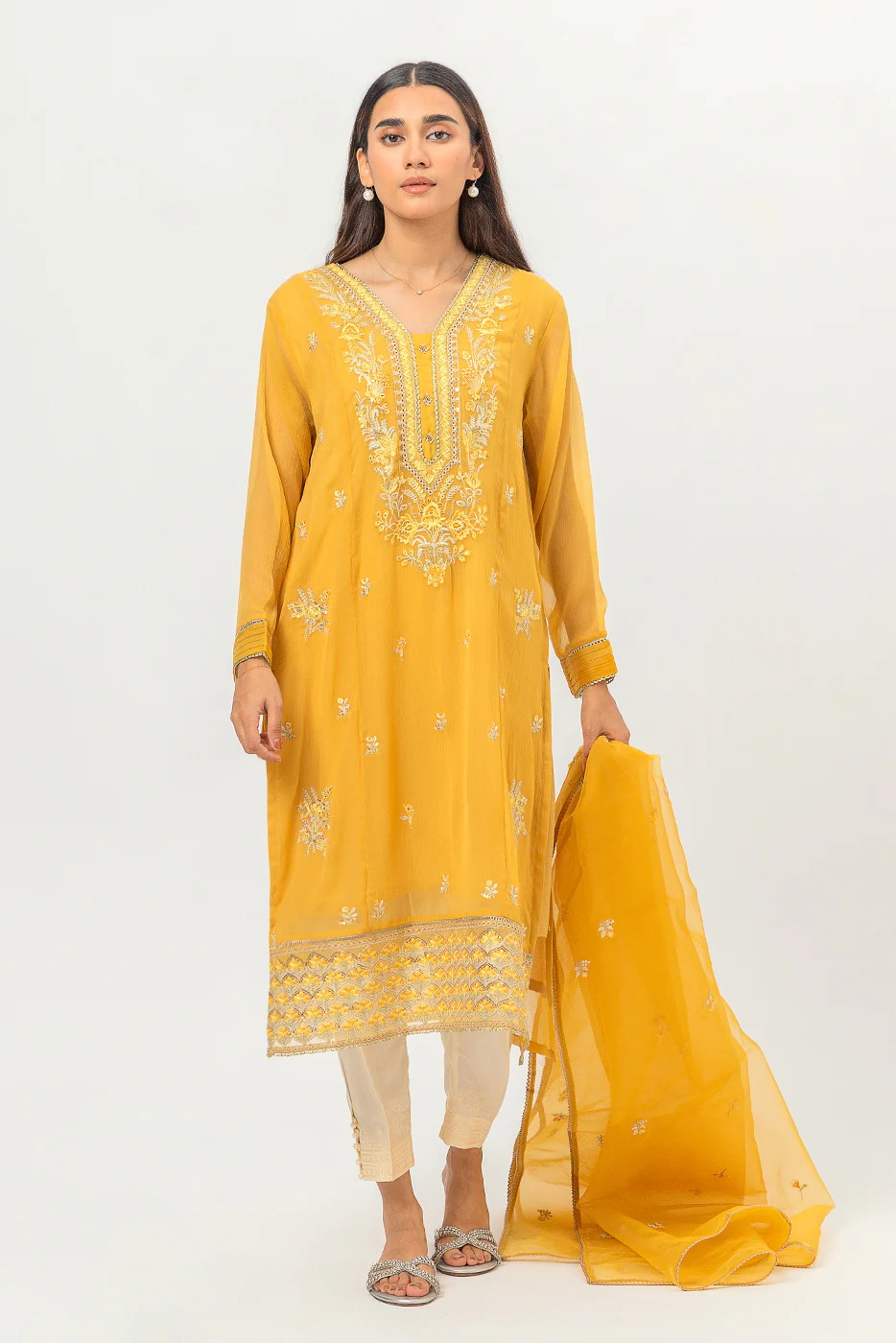 EMBROIDERED CHIFFON SHIRT (LUXURY PRET) - Image 2