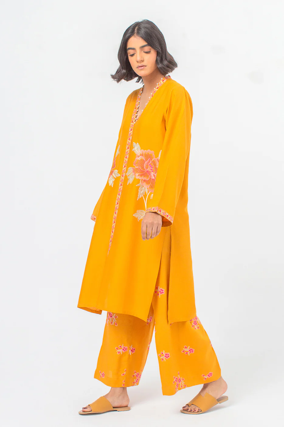 2 PIECE EMBROIDERED VISCOSE SUIT (PRET) - Image 3