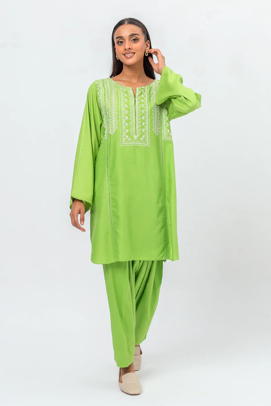2 PIECE EMBROIDERED GREIGE LAWN SUIT (PRET) - Image 2