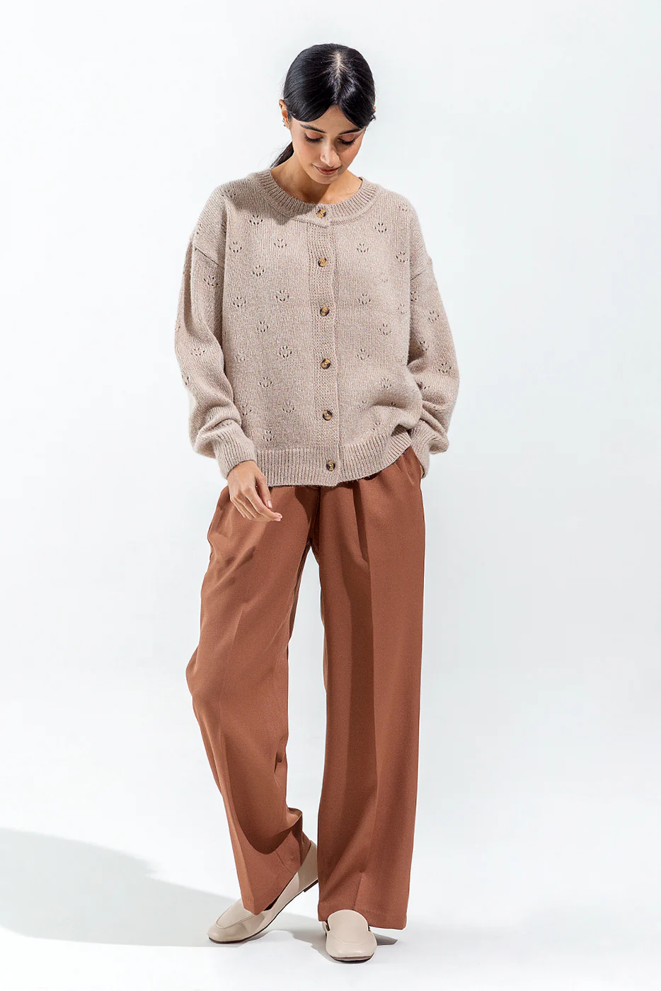 MELANGE CREW NECK CARDIGAN - Image 4