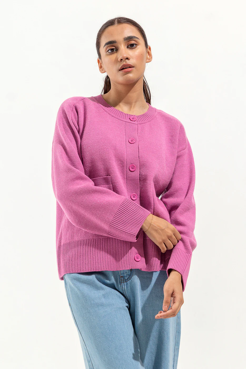 KNITTED CREW NECK CARDIGAN - Image 3