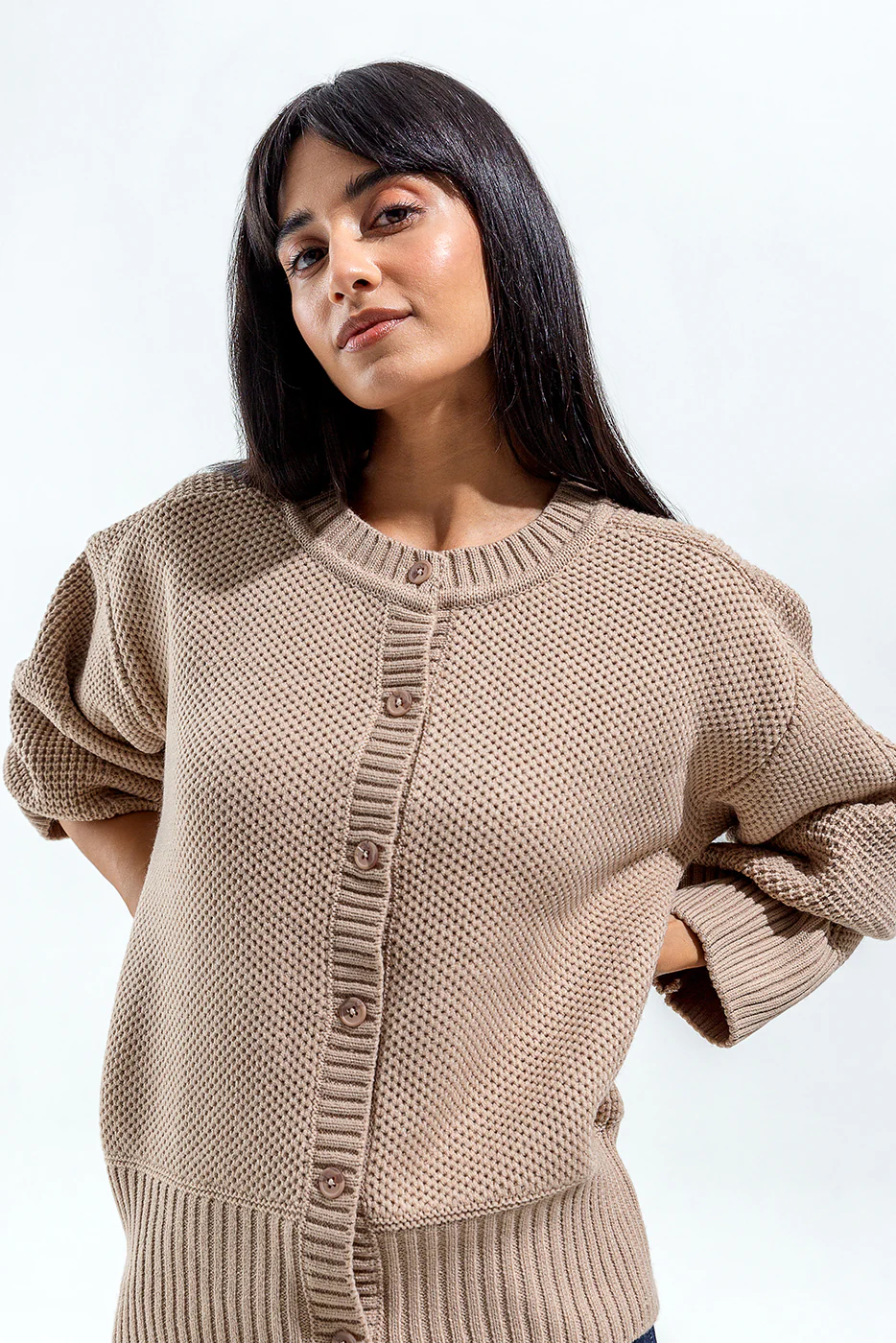 KNITTED CREW NECK CARDIGAN - Image 2