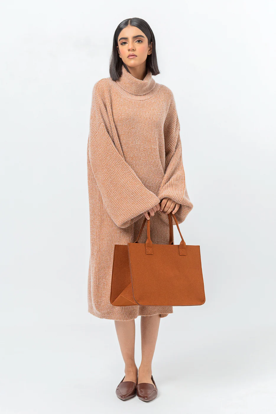 BEIGE MELANGE SWEATER DRESS - Image 3