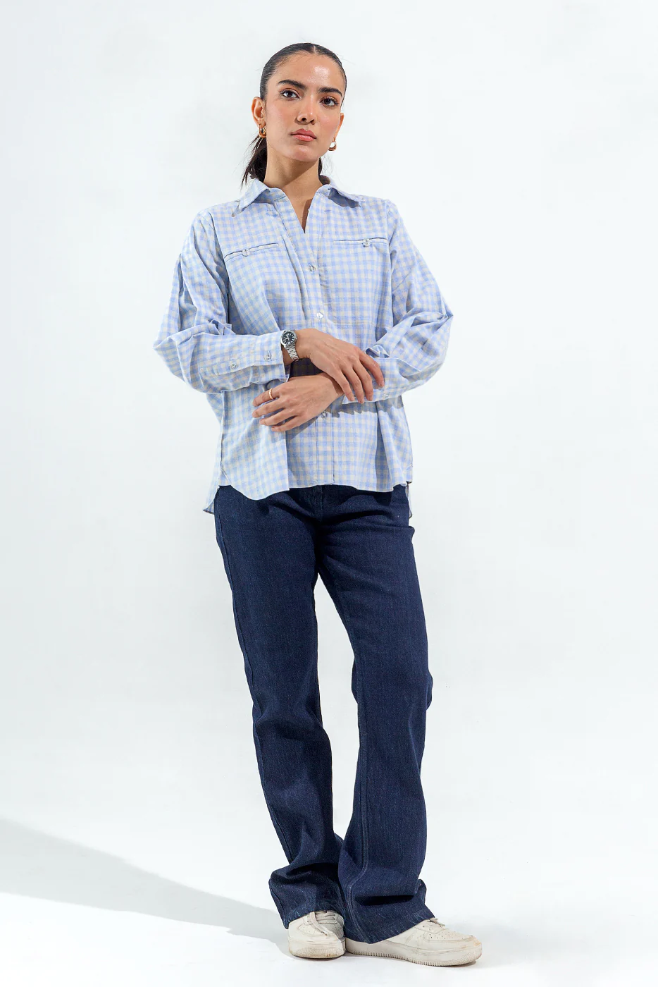 BLUE AND WHITE CHECK COLLAR SHIRT - Image 2