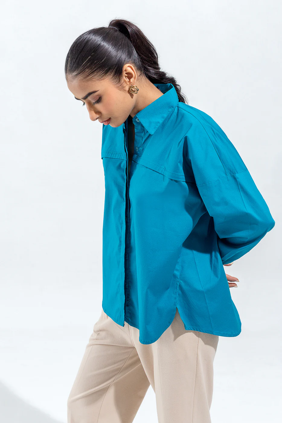 BLUE BUTTON THROUGH SHIRT - Image 3