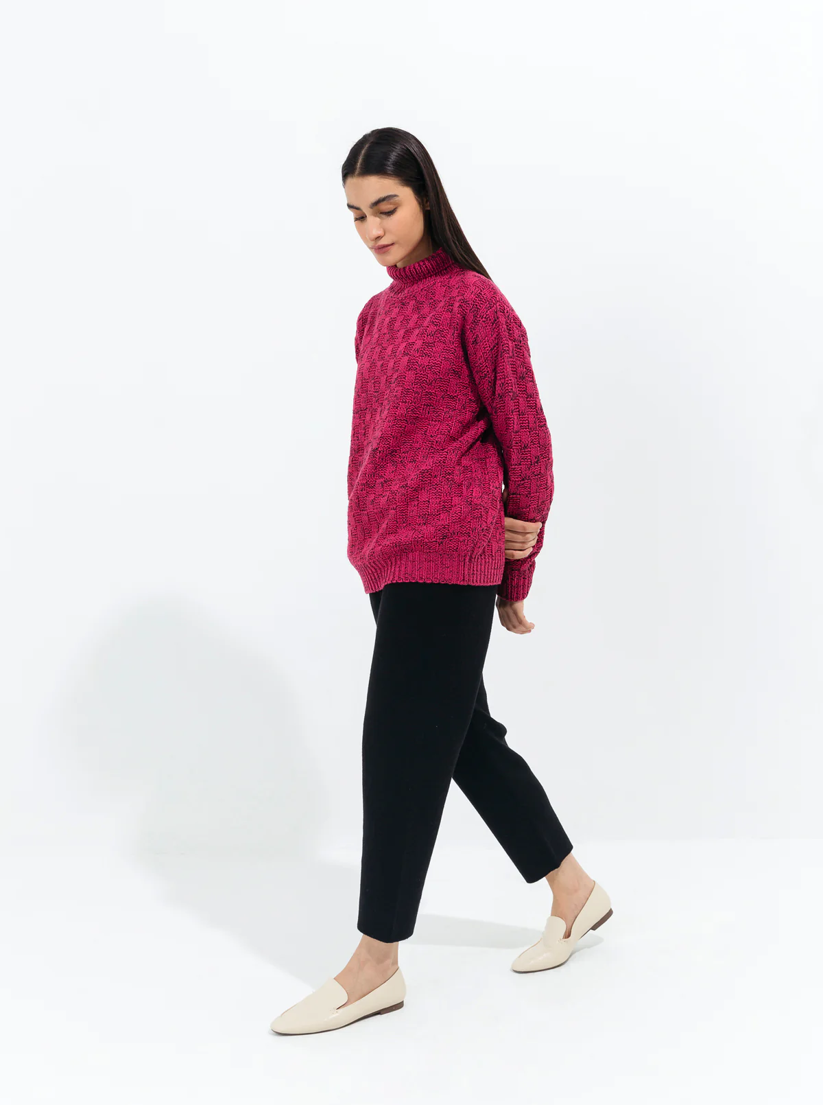 ROSE PINK PATTERN KNIT PULLOVER - Image 3