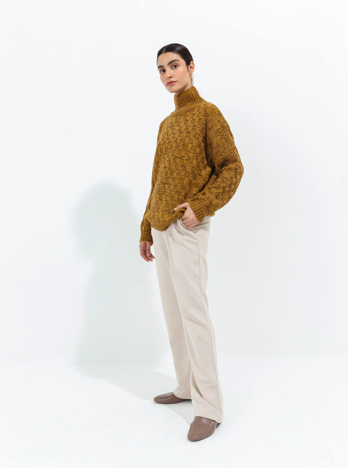 DARK MUSTARD PATTERN KNIT PULLOVER - Image 2