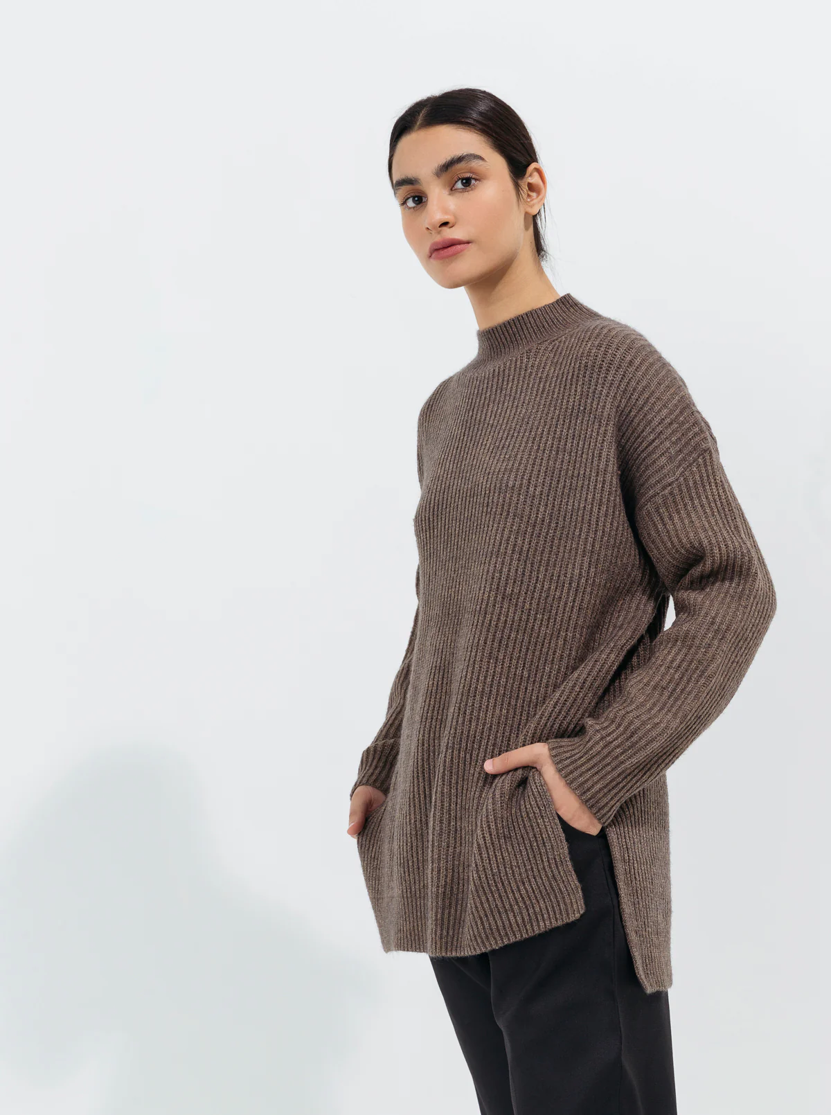 GRAY RIB KNIT PULLOVER SWEATER - Image 3