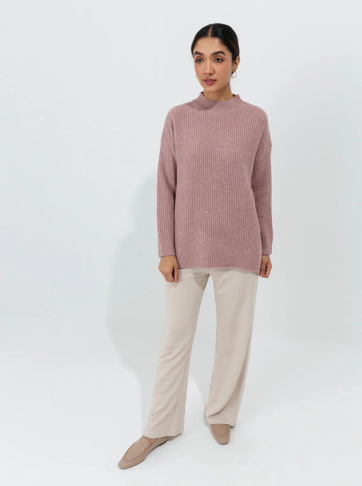 TEA PINK RIB KNIT PULLOVER SWEATER - Image 2