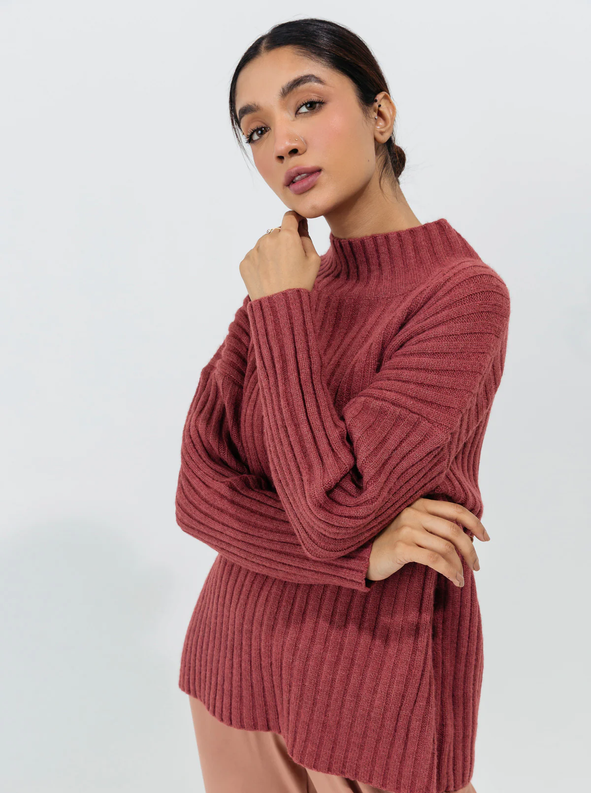 PINK DOUBLE KNIT PULLOVER SWEATER - Image 2