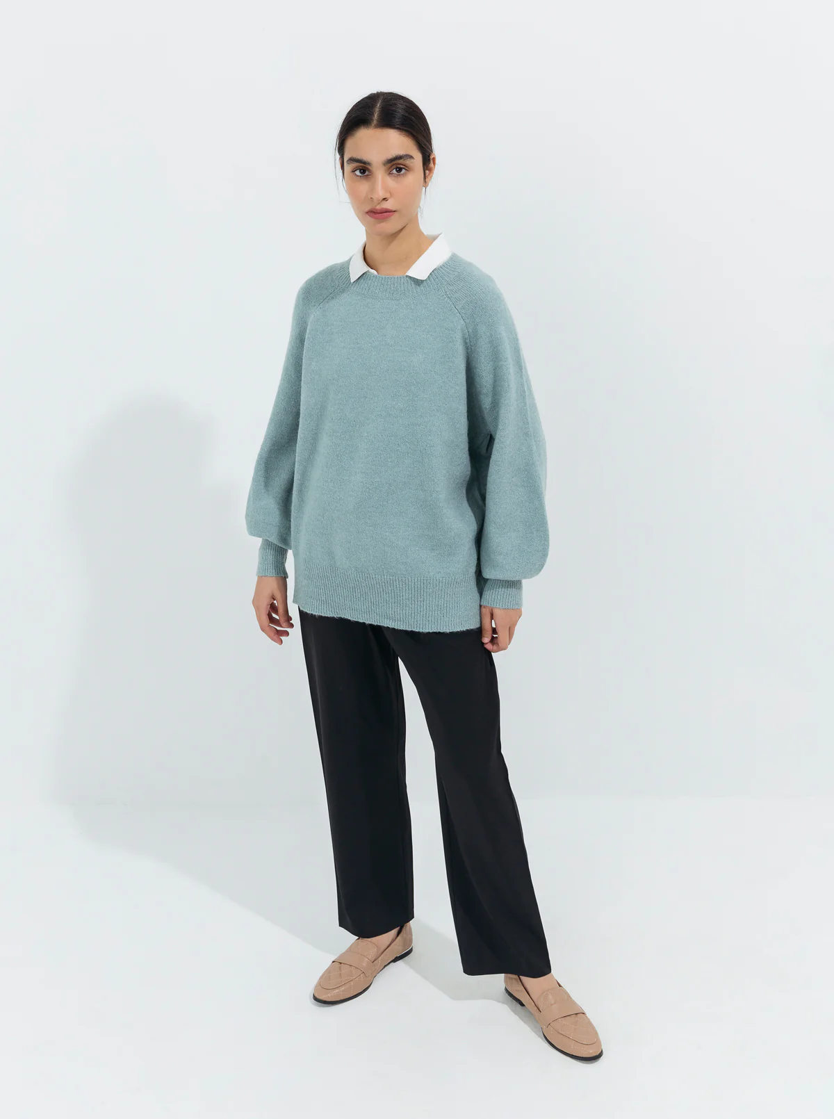 PALE BLUE BALLOON SLEEVED PULLOVER - Image 2