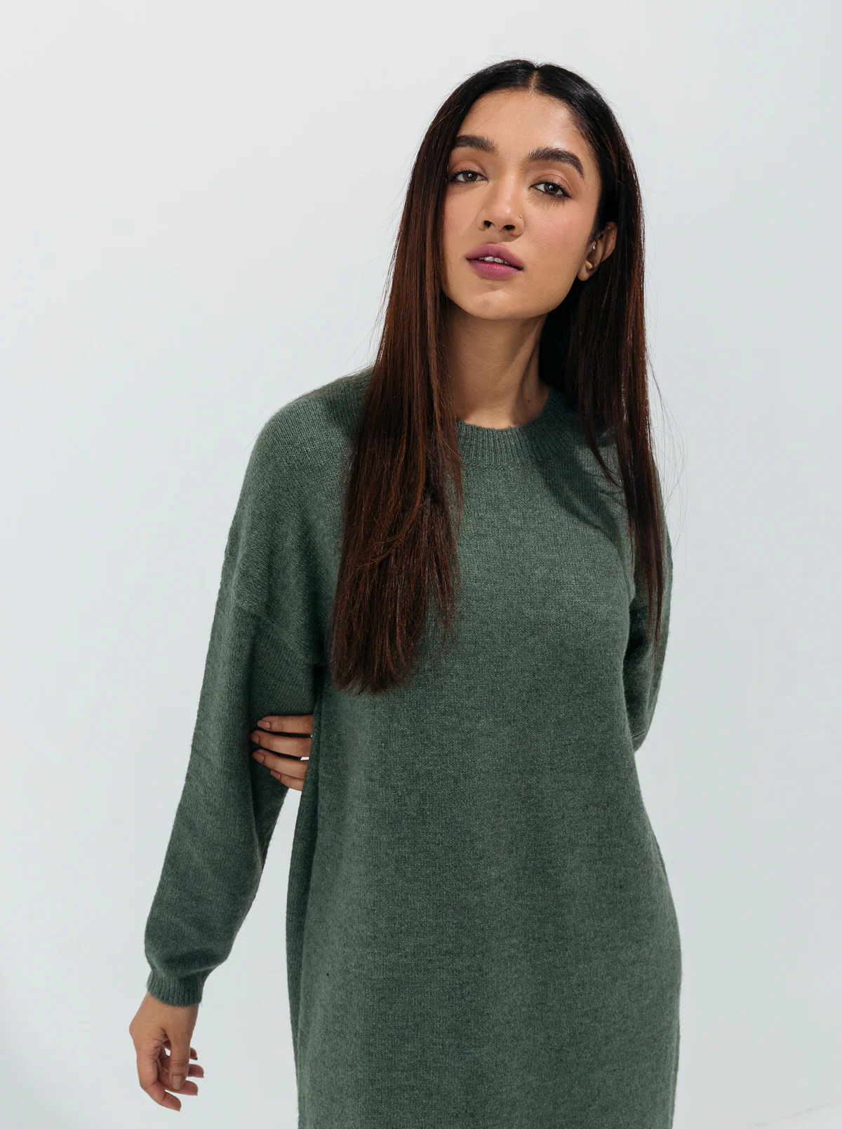 DULL GREEN FUZZY KNIT PULLOVER - Image 2