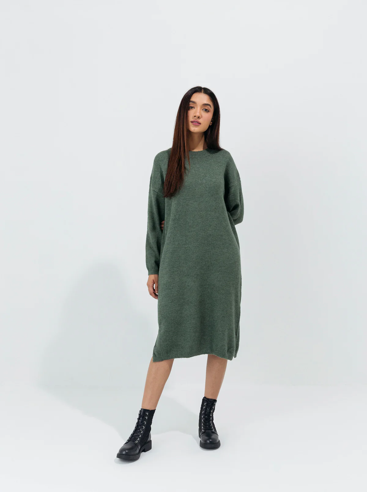 DULL GREEN FUZZY KNIT PULLOVER - Image 3