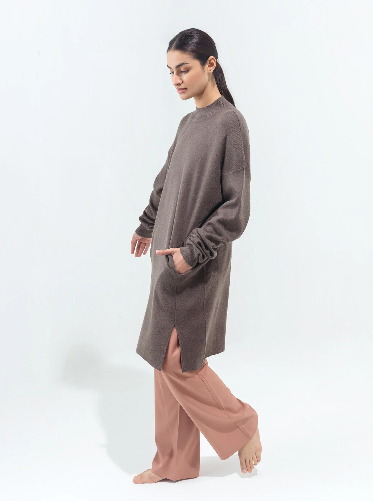 GRAY FRONT SLIT PULLOVER TUNIC - Image 2