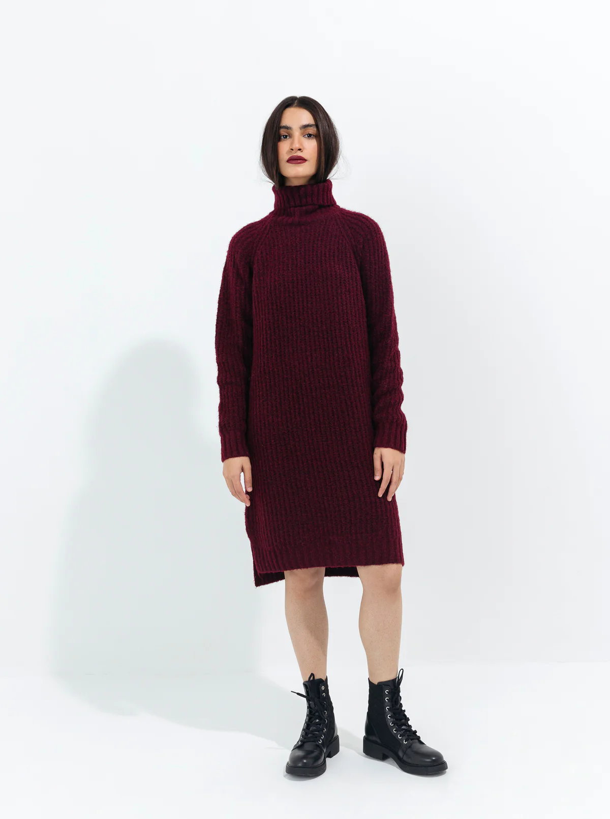 MAROON DOUBLE FUZZY KNIT SWEATER - Image 3