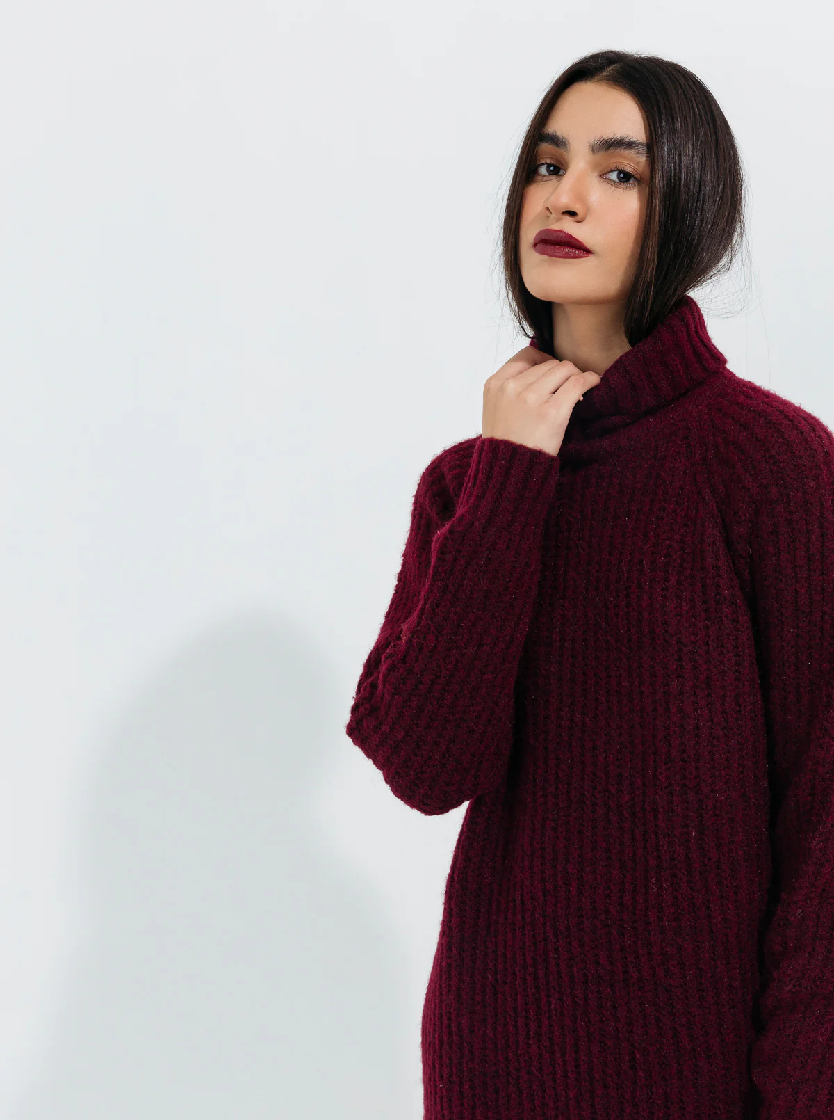 MAROON DOUBLE FUZZY KNIT SWEATER - Image 4