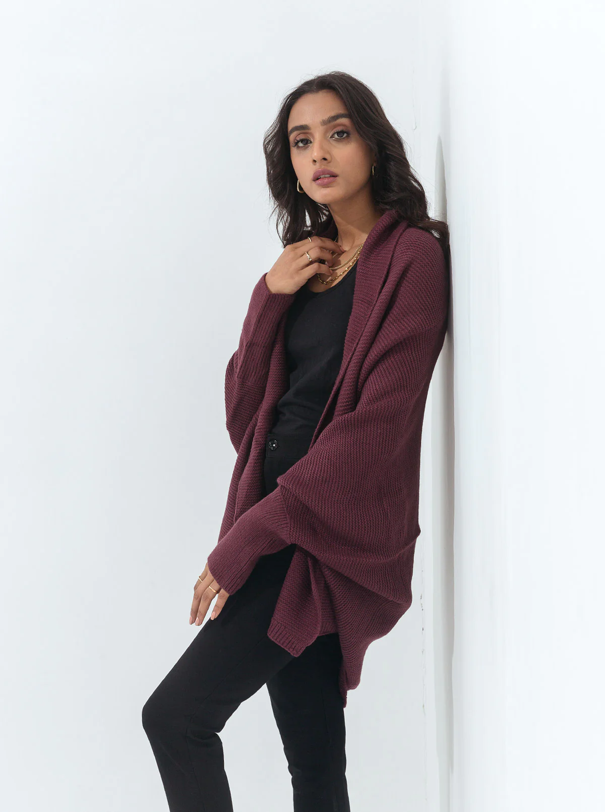MAROON BATWING SHRUG - Image 3