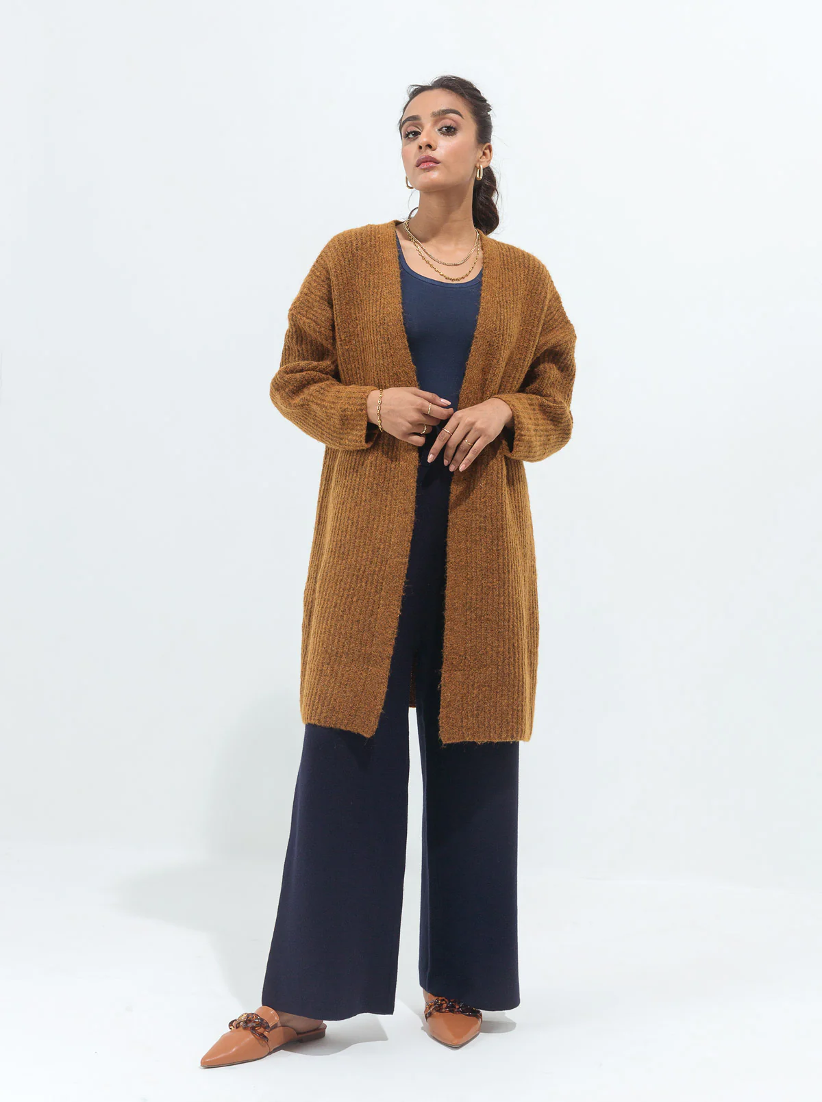 DARK MUSTARD FUZZY RIB KNIT SHRUG - Image 2