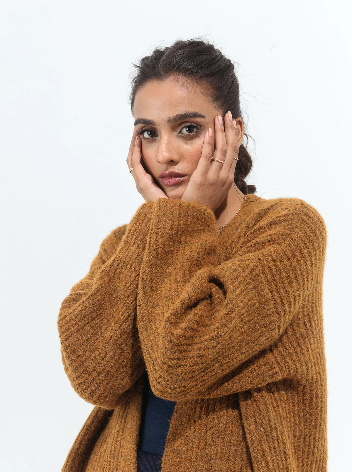 DARK MUSTARD FUZZY RIB KNIT SHRUG - Image 3