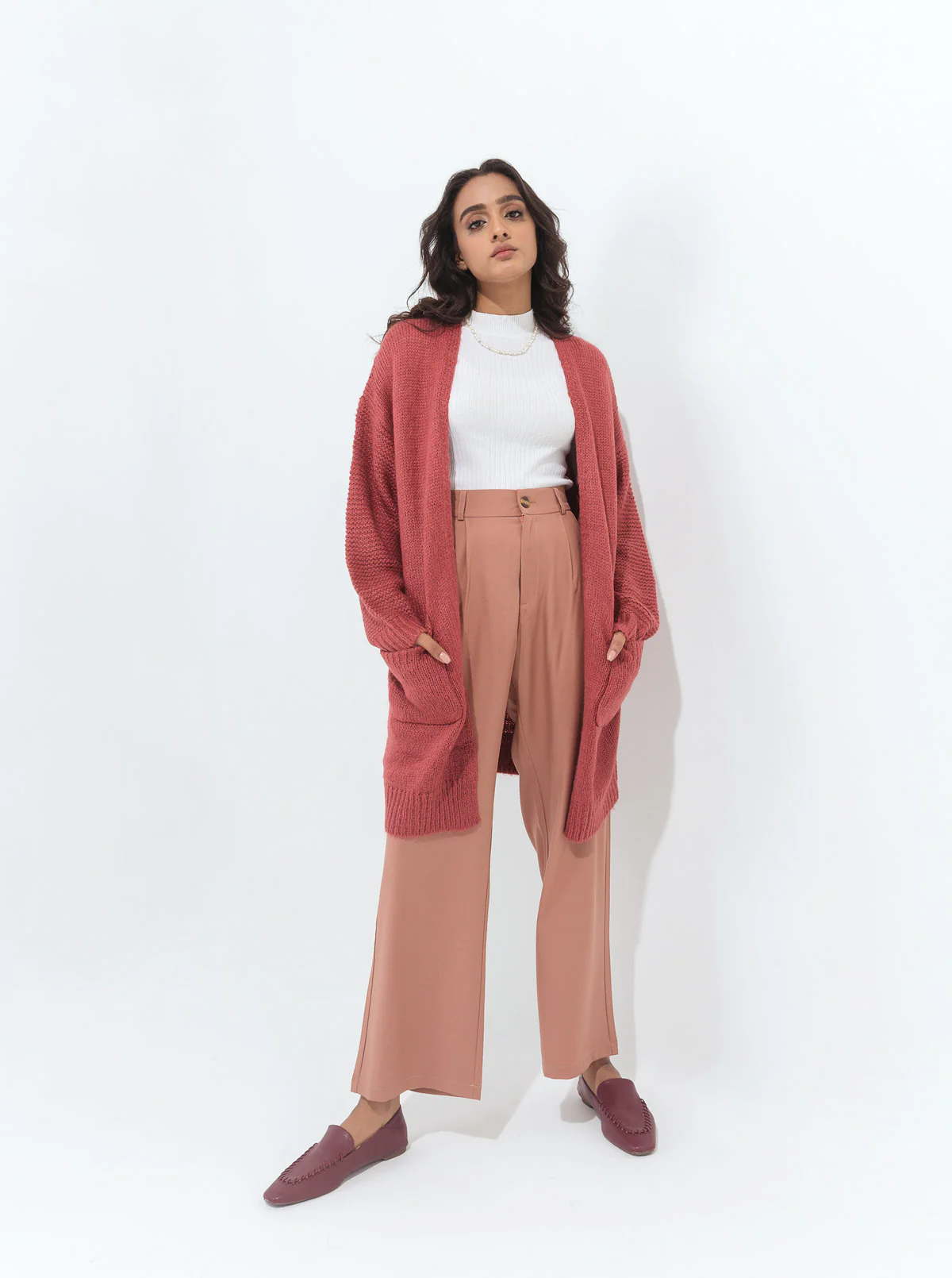 DARK MINK LONG TEXTURED POCKET SHRUG - Image 3