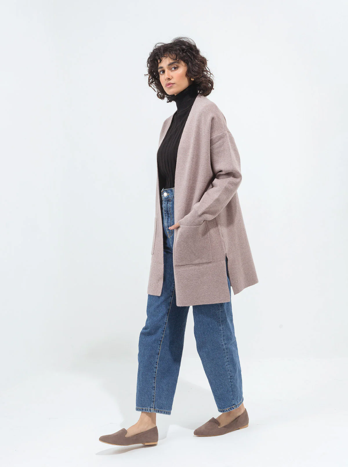 BEIGE POCKET LONG SHRUG - Image 2