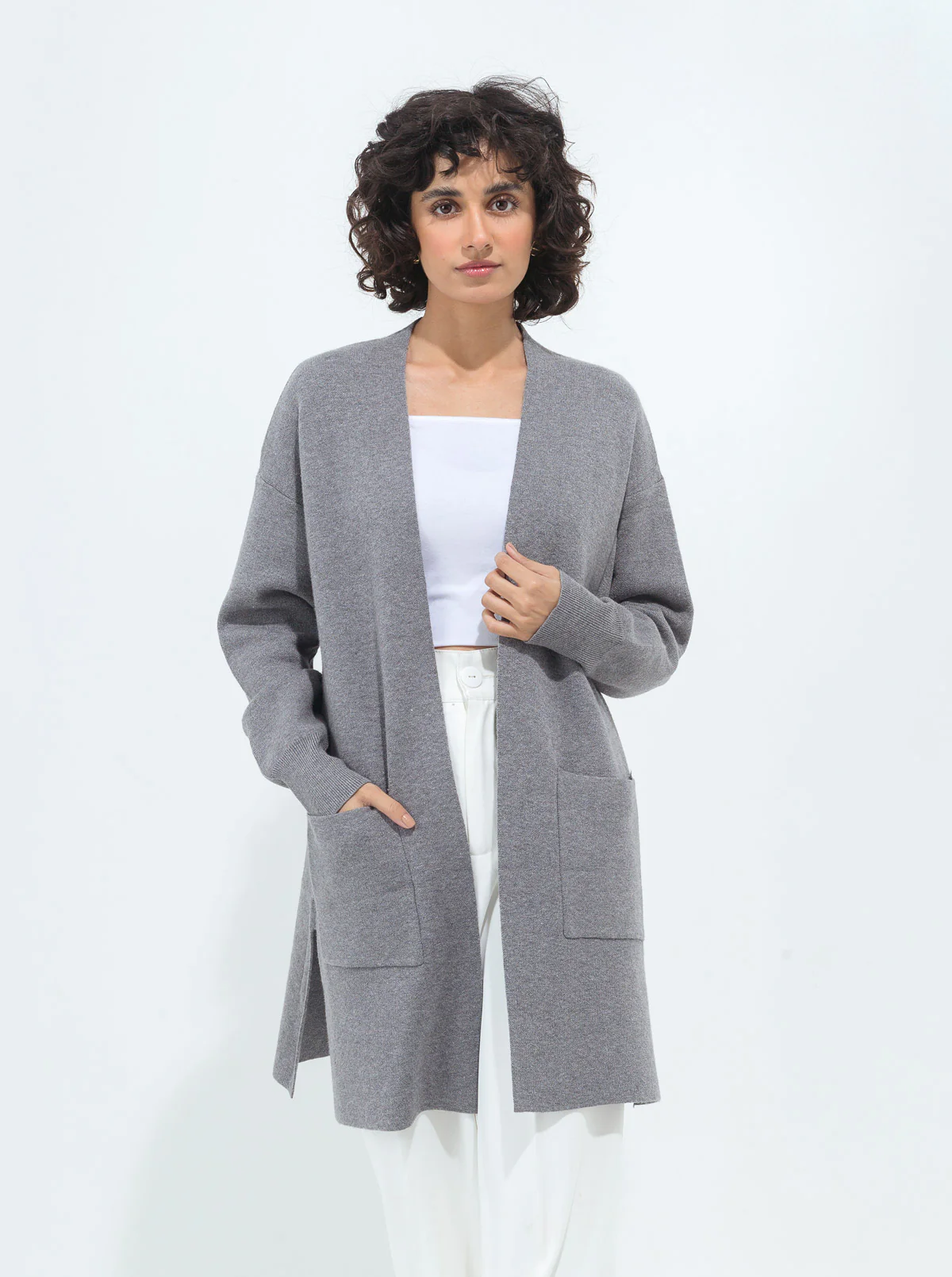 GRAY POCKET LONG SHRUG - Image 3