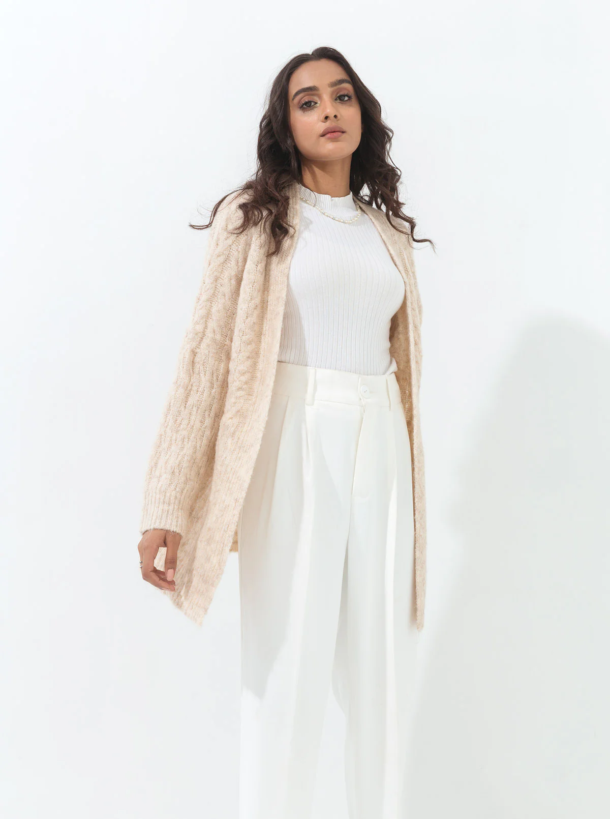 HEATHER BEIGE COMBINATION KNIT SHRUG - Image 2