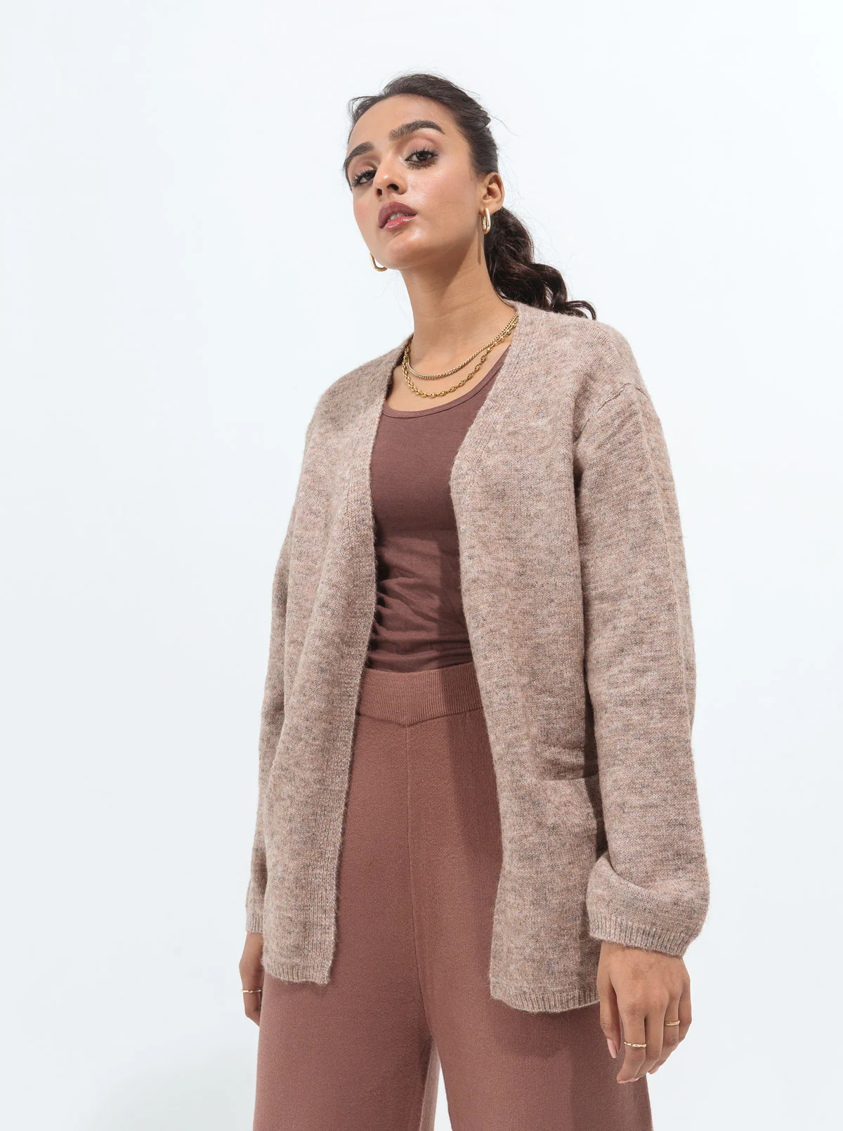 COFFEE SOFT FUR SHORT POCKET SHRUG - Image 3