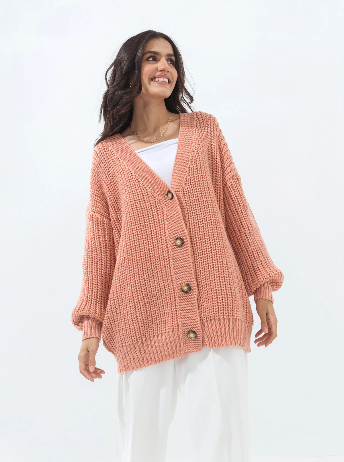 BLUSH PINK OVERSIZED V-NECK CARDIGAN - Image 2