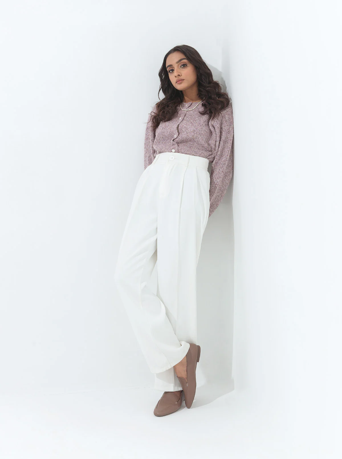 LILAC HEATHER PEARL BUTTON CARDIGAN - Image 2