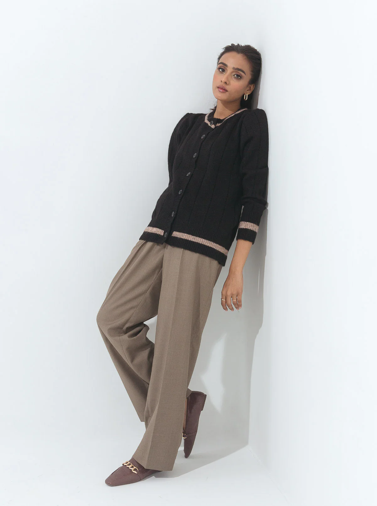 BLACK STRIPED CARDIGAN - Image 2