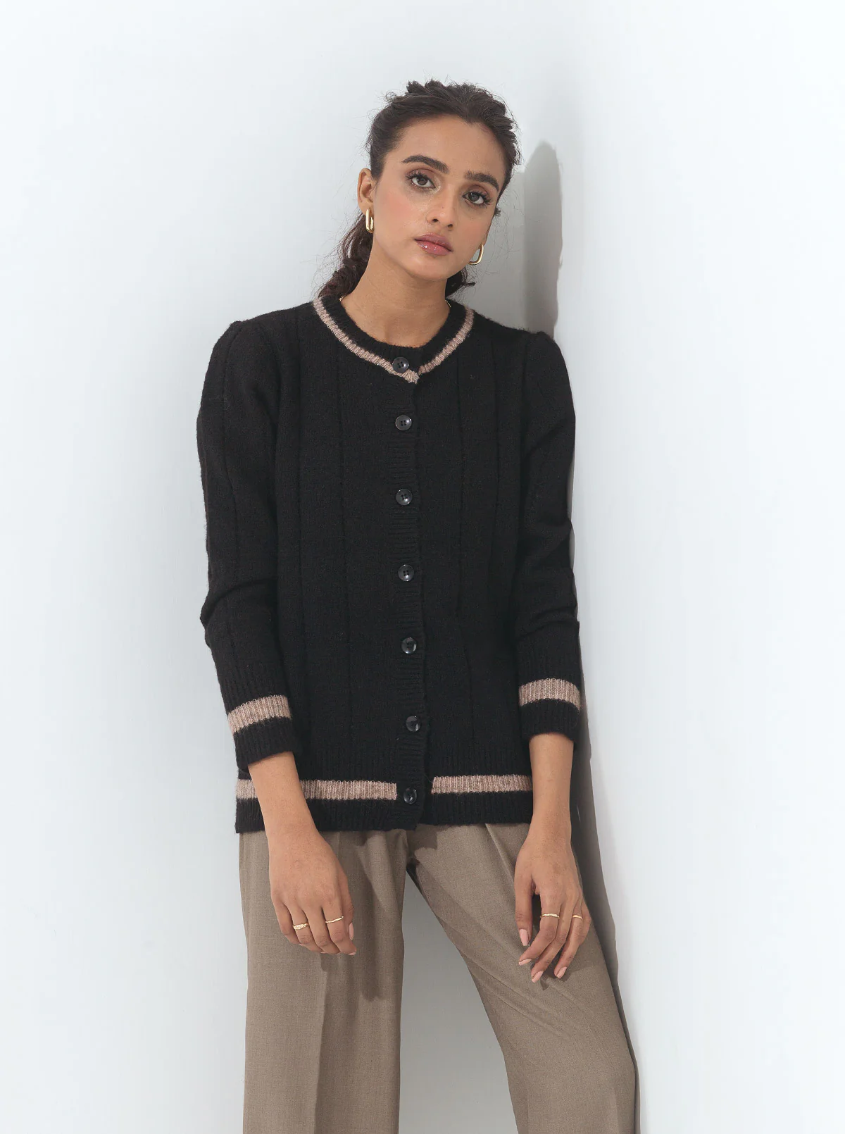 BLACK STRIPED CARDIGAN - Image 3