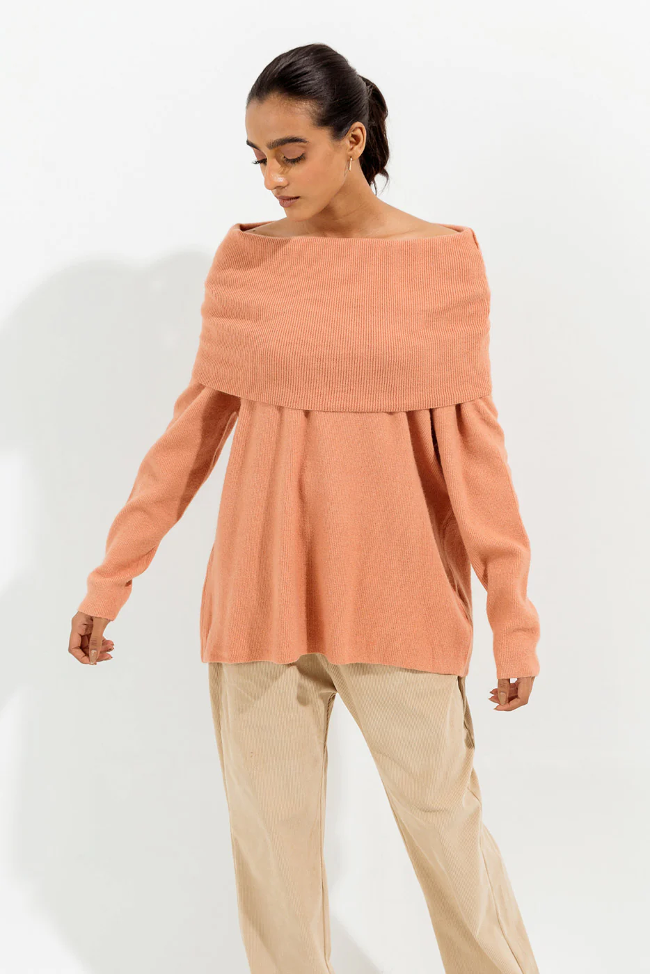 LIGHT CORAL OFFSHOULDER SWEATER - Image 2