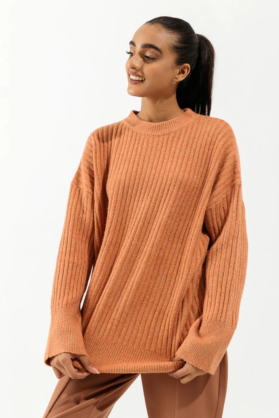 ORANGE RIB KNIT PULLOVER SWEATER - Image 3