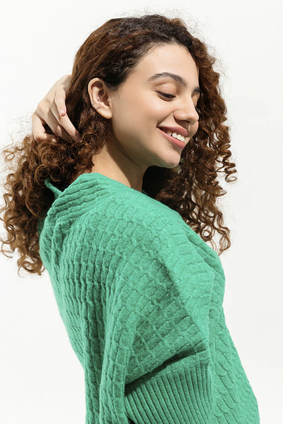 GREEN OVERLAPPED NECKLINE SWEATER - Image 4