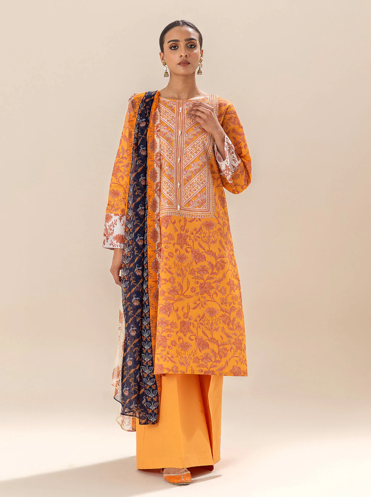 3 PIECE EMBROIDERED LAWN SUIT-SUNRISE PEACH (UNSTITCHED) - Image 5