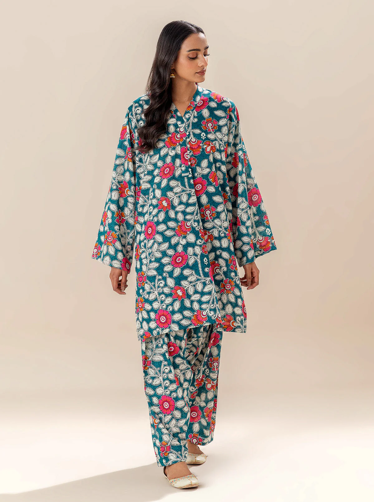 2 PIECE PRINTED LAWN SUIT-FROSTY SPRING (UNSTITCHED) - Image 3