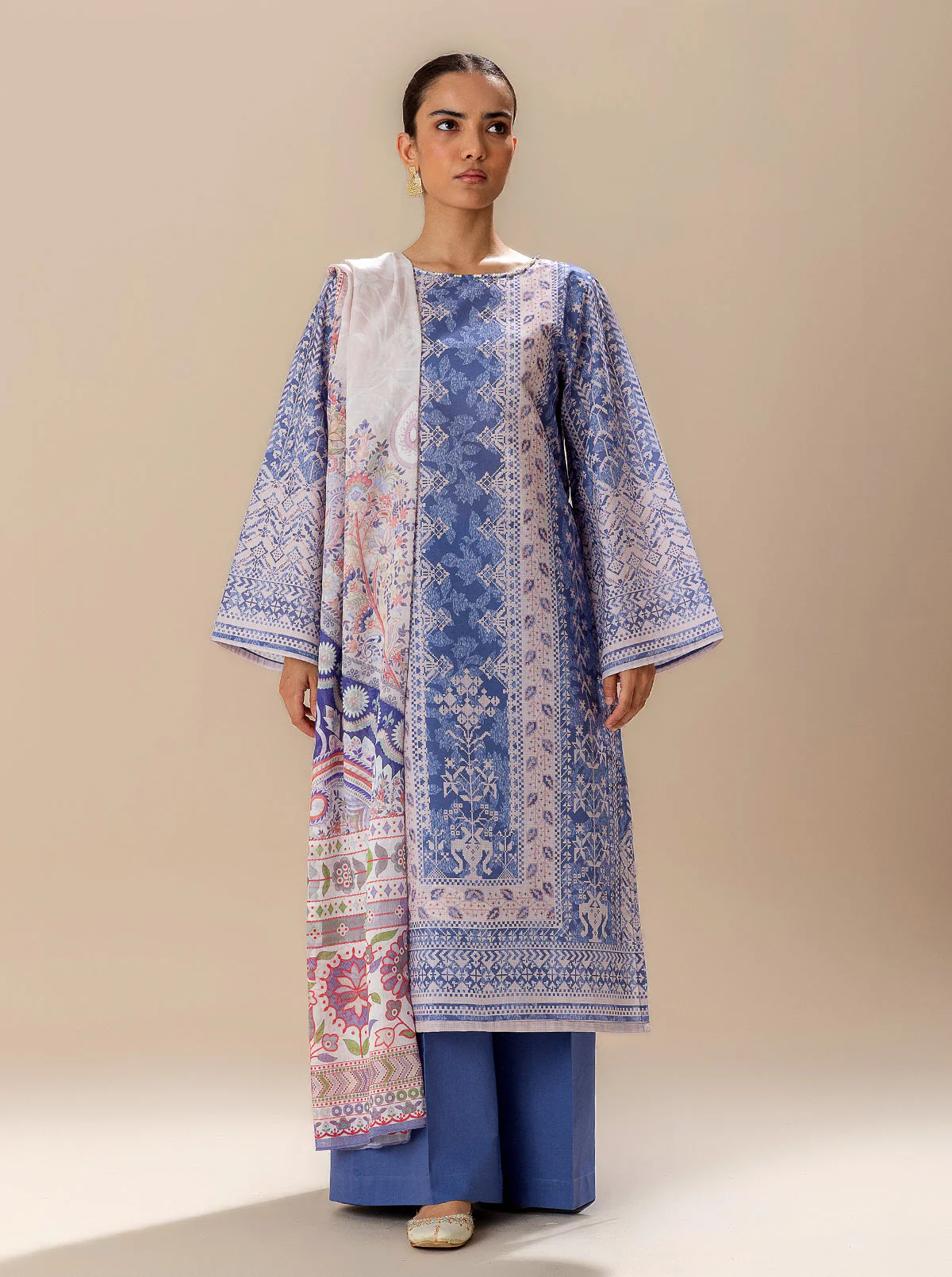3 PIECE PRINTED LAWN SUIT-LAVENDER DREAM (UNSTITCHED) - Image 2
