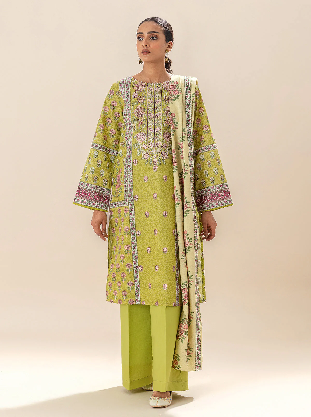 3 PIECE EMBROIDERED LAWN SUIT-APPLE CINNAMON (UNSTITCHED) - Image 2