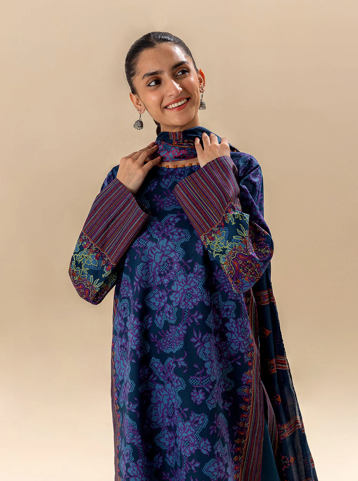 3 PIECE PRINTED LAWN SUIT-SEA CORAL (UNSTITCHED) - Image 5